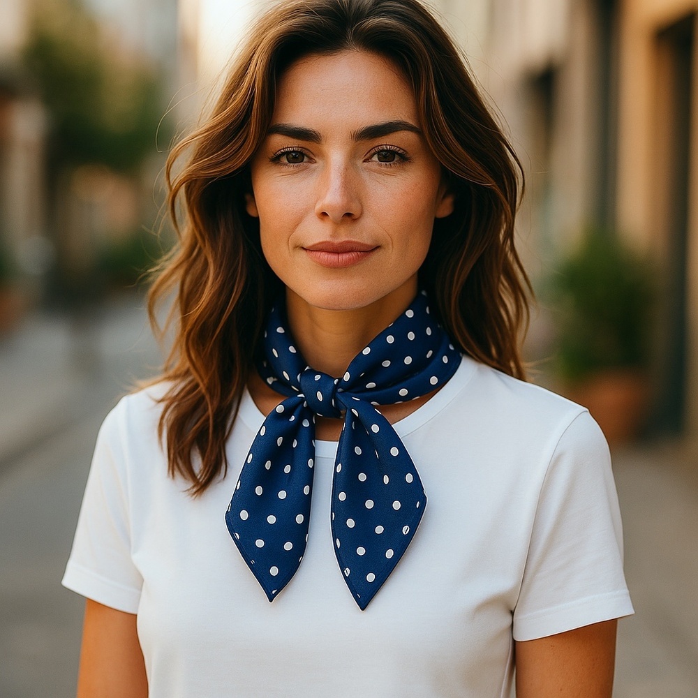 NWT SILKLETTE Classic Navy/White Polkadot 100% Fine Silk Kerchief